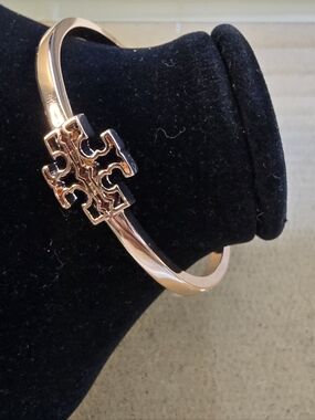 Tory Burch Rose Gold Logo Hinge Bangle Bracelet